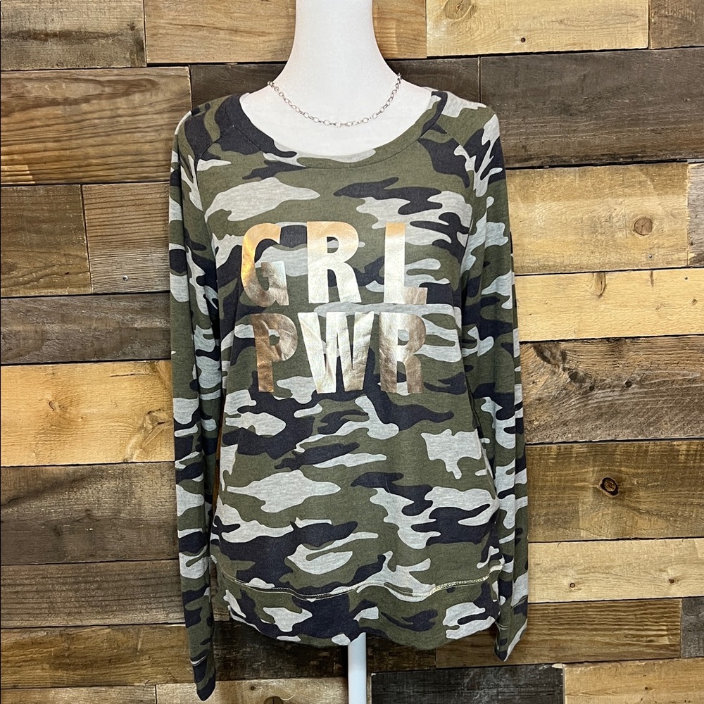 Camouflage Girl Power Womens long sleevescoop neck shirt size large
